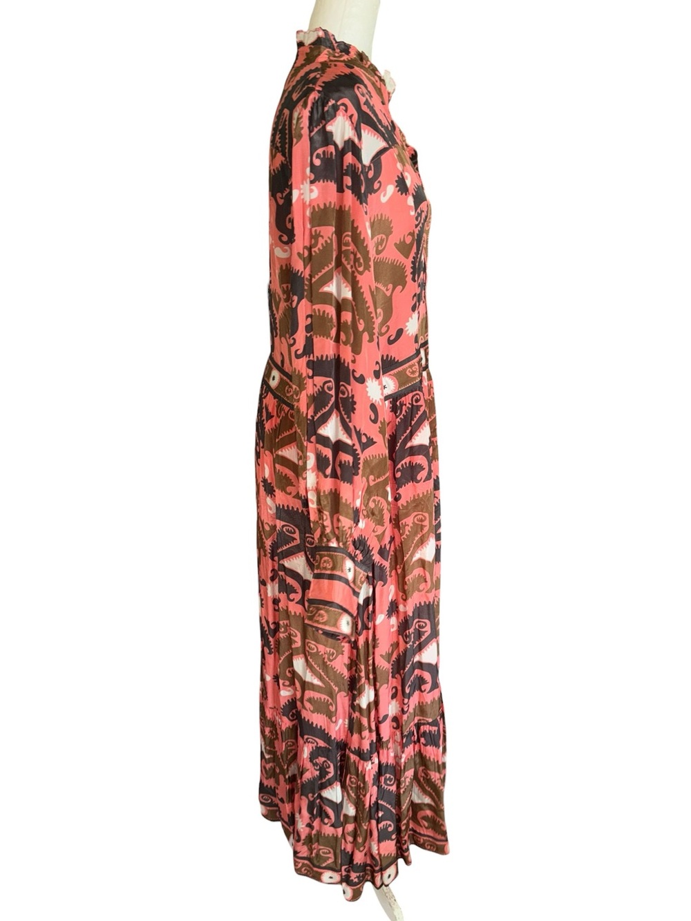 Oliphant Uzbek Coral Printed Shirt Waist Maxi Dress - L - Picture 6 of 11